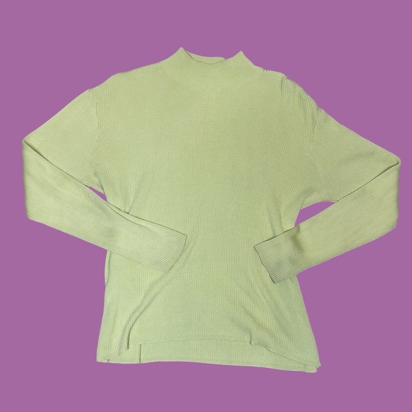 Coldwater Creek silk cotton ribbed mock turtleneck green sweater XL - Picture 2 of 15